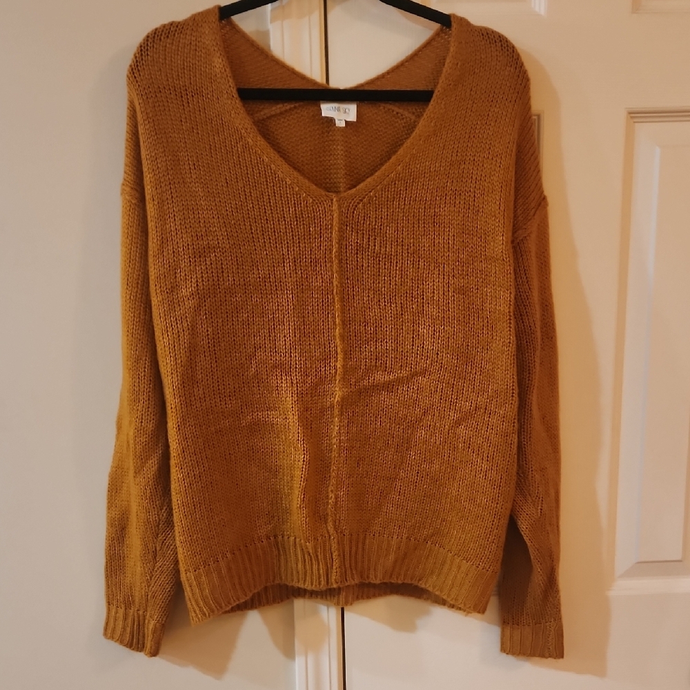 Cozy Knit V-Neck Sweater - Mustard